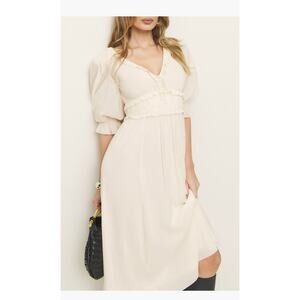 Reformation Cream Mirielle Ruffle Puff Sleeve Dress - Sz 6